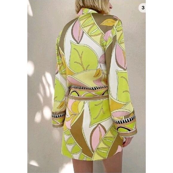 ZARA Printed Floral Mini Skirt Yellow Green High Waisted Size M Party Vacation - Picture 3 of 7